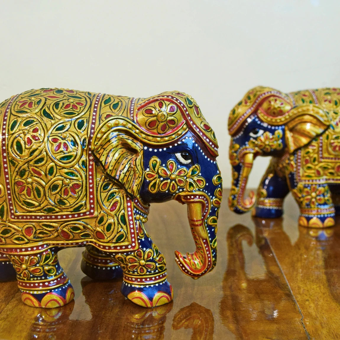 Hand Painted  Blue Elephant Pair of 2