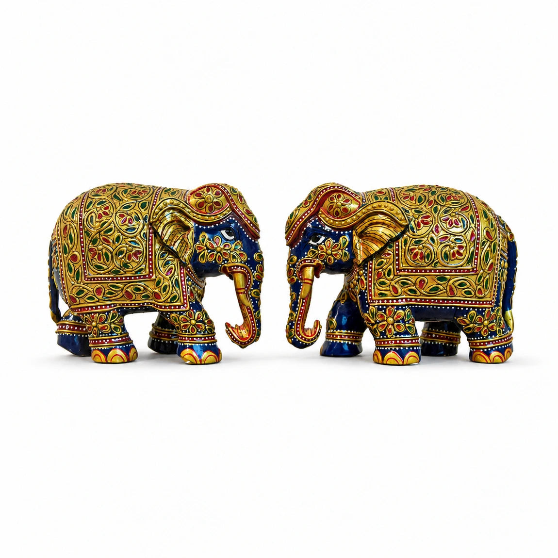 Hand Painted  Blue Elephant Pair of 2