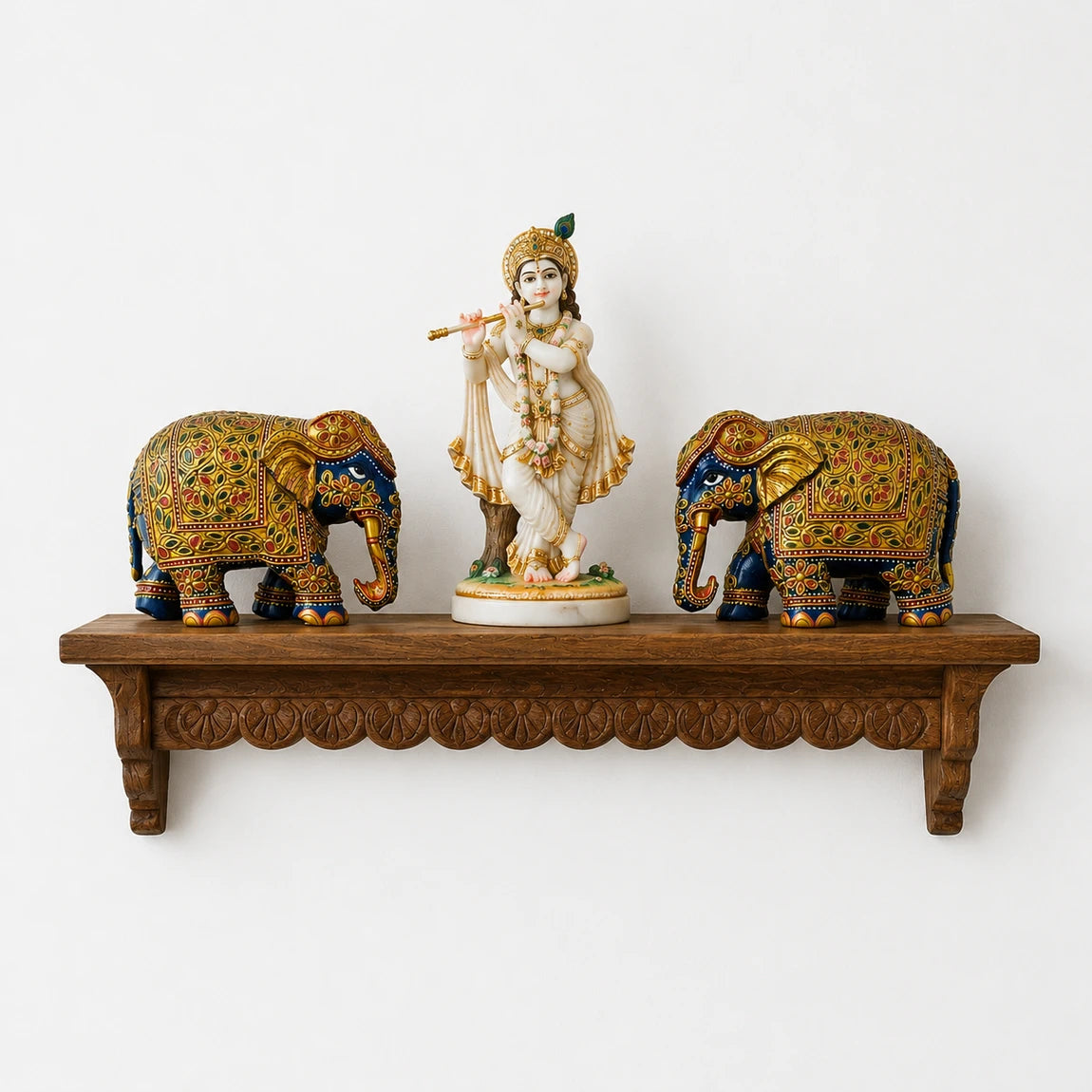 Hand Painted  Blue Elephant Pair of 2