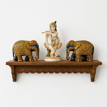 Hand Painted  Blue Elephant Pair of 2