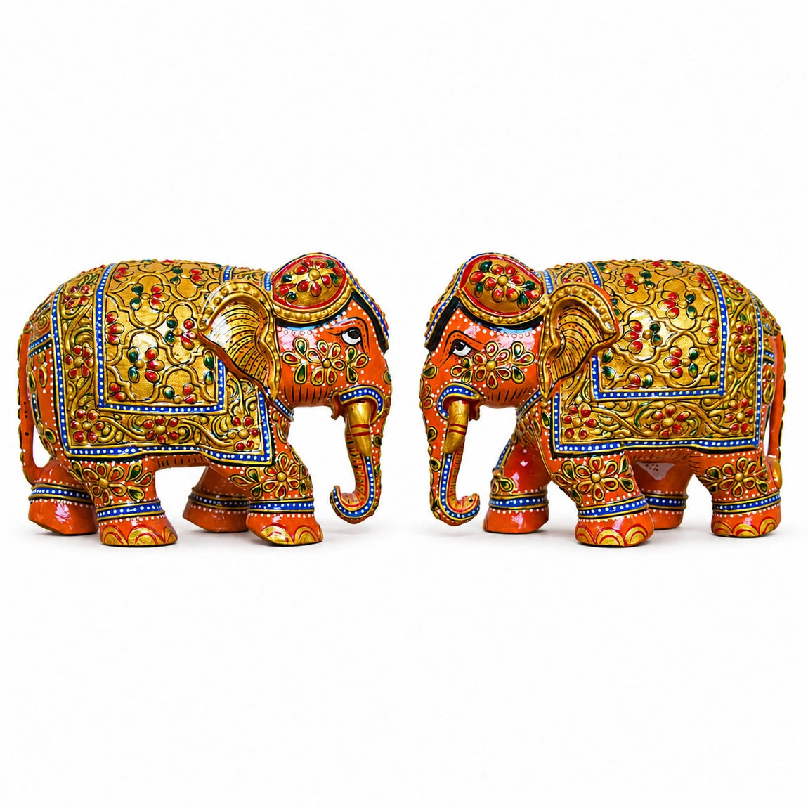 5-inch decorative elephant pair, beautifully hand-painted with intricate detailing. Perfect for home décor, temple decoration,