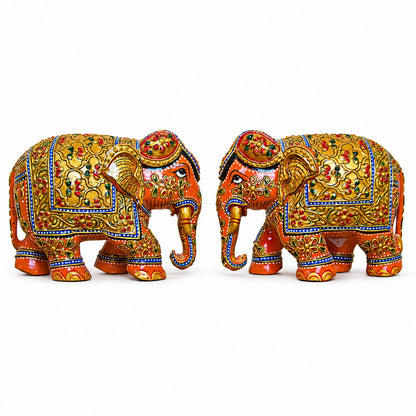 5-inch decorative elephant pair, beautifully hand-painted with intricate detailing. Perfect for home décor, temple decoration,