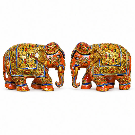 5-inch decorative elephant pair, beautifully hand-painted with intricate detailing. Perfect for home décor, temple decoration,