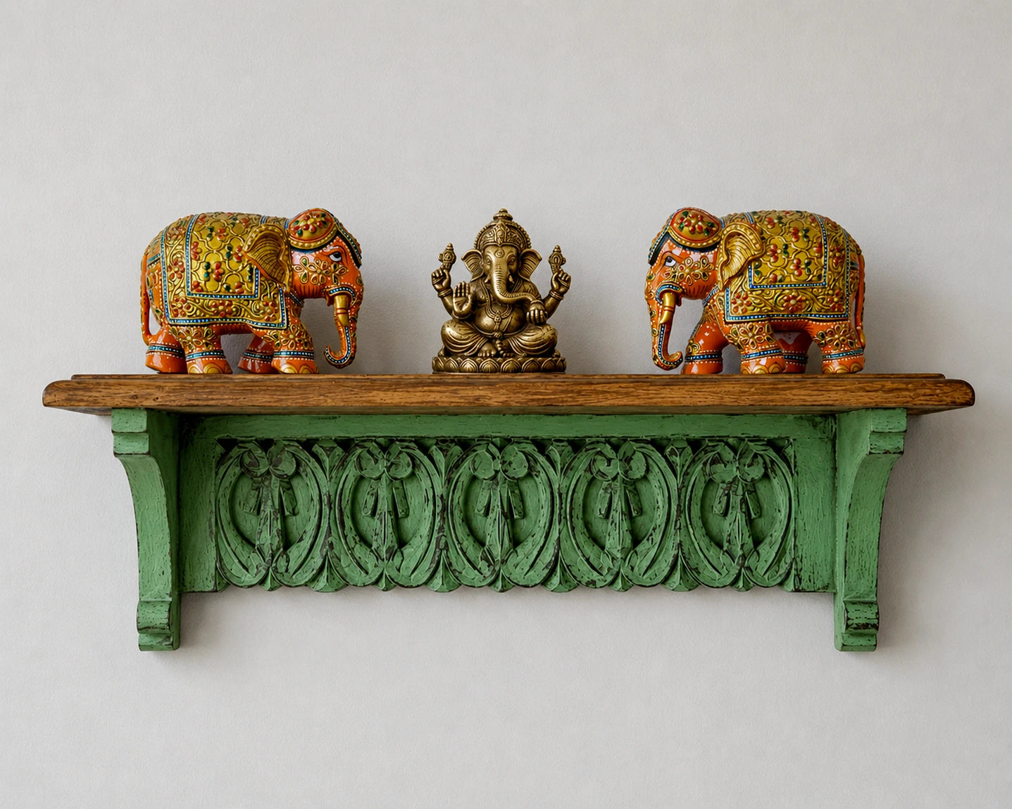 Hand Painted  Orange Elephant Pair of 2