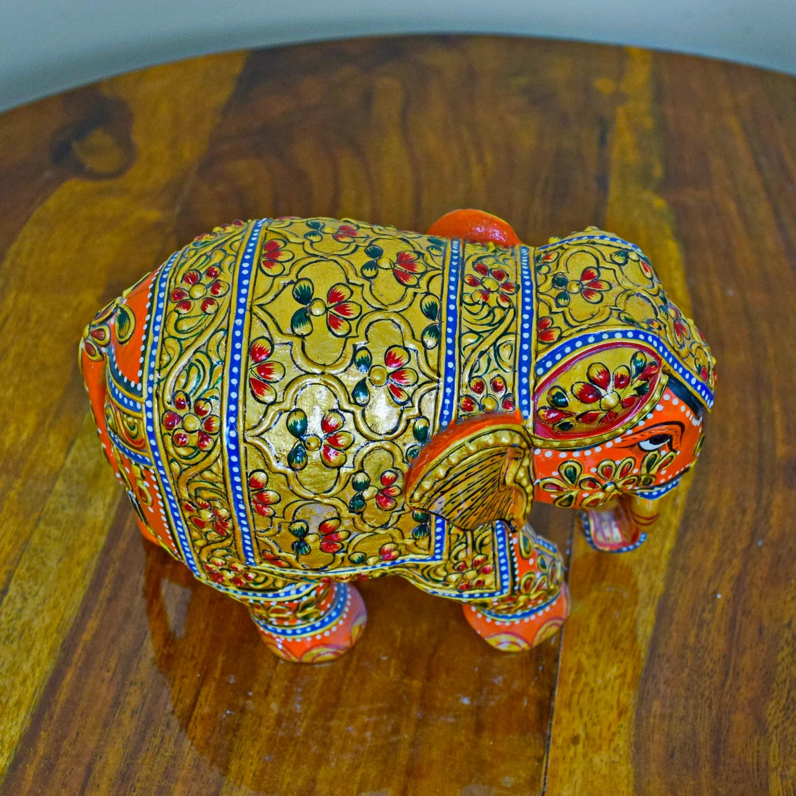 Hand Painted  Orange Elephant Pair of 2