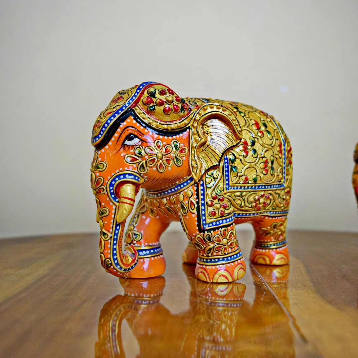 Hand Painted  Orange Elephant Pair of 2