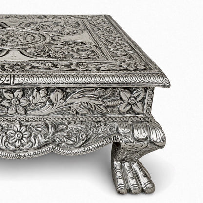 Metal Mounted Carved Teak Wood Chowki