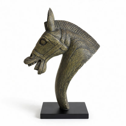 Carved Wood Horse Bust With Stand