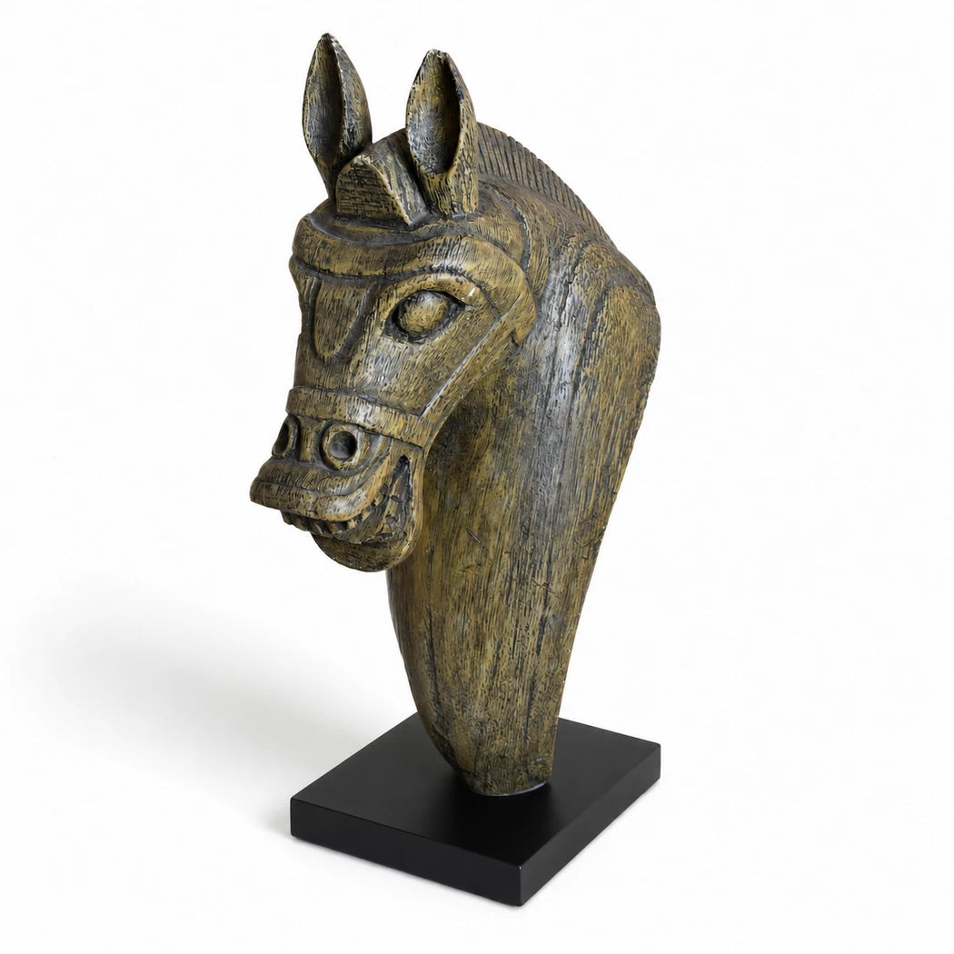 Carved Wood Horse Bust With Stand