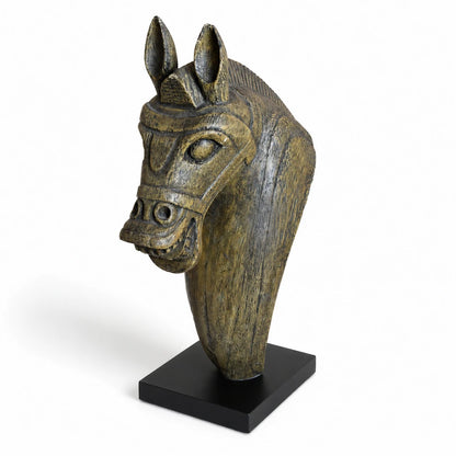 Carved Wood Horse Bust With Stand