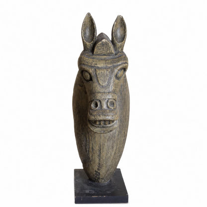 Carved Wood Horse Bust With Stand