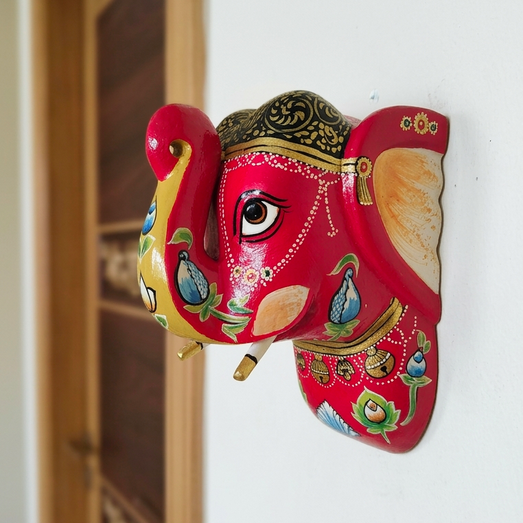Vastu Red Elephant Head Wall Hanging