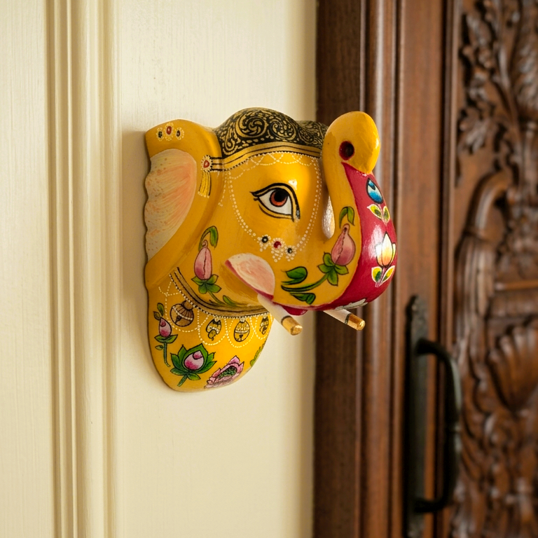 Vastu Yellow Elephant Head Wall Hanging
