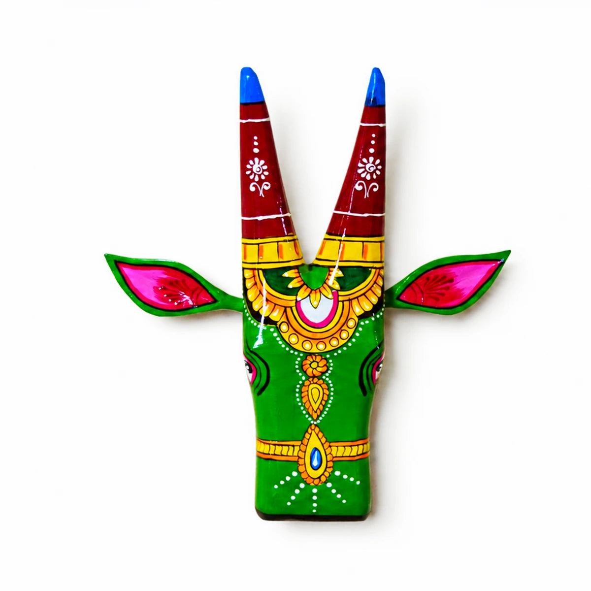 Green Hand Painted Cow Head Wall hanging 12inch