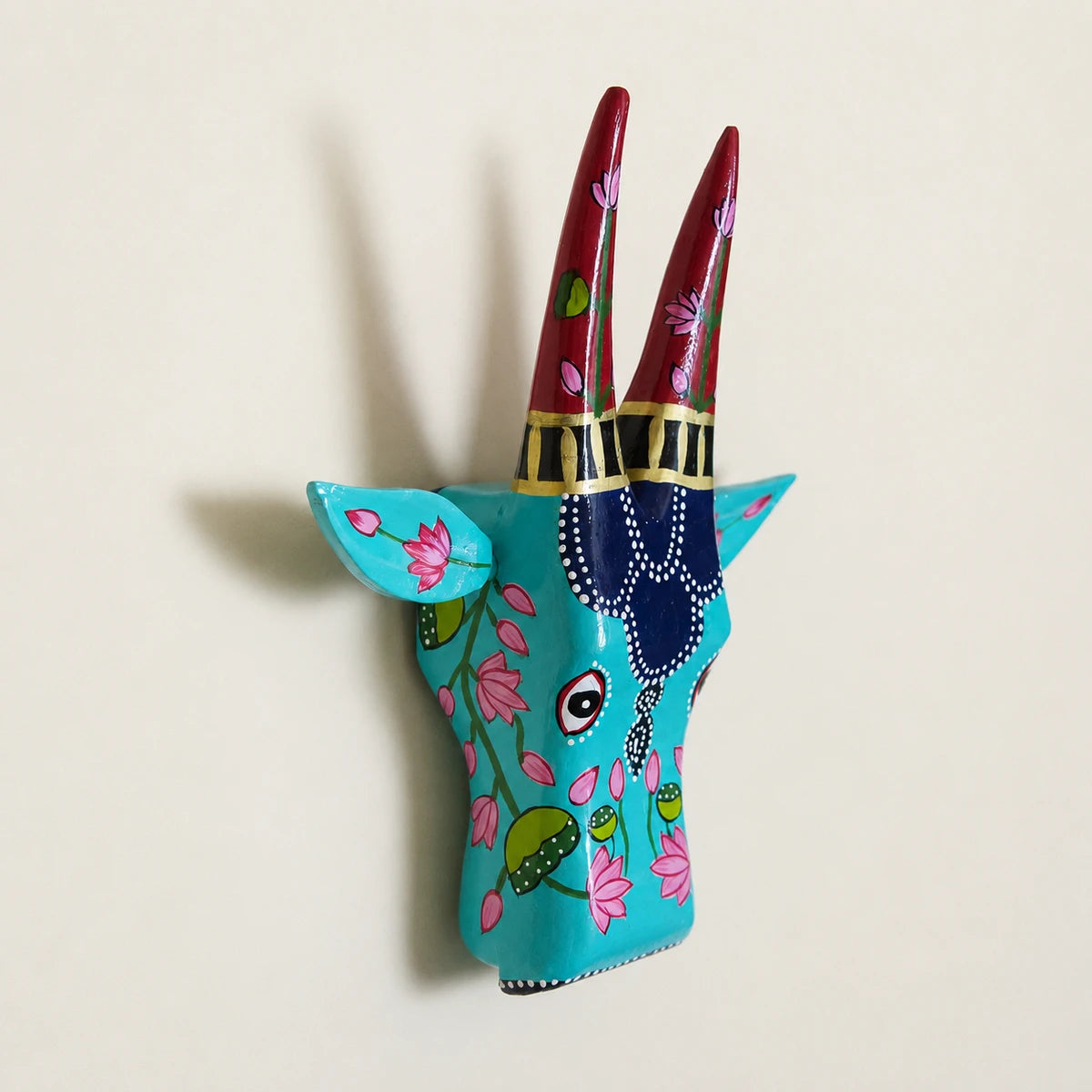 Aqua Blue Hand Painted Cow Head Wall hanging 12inch