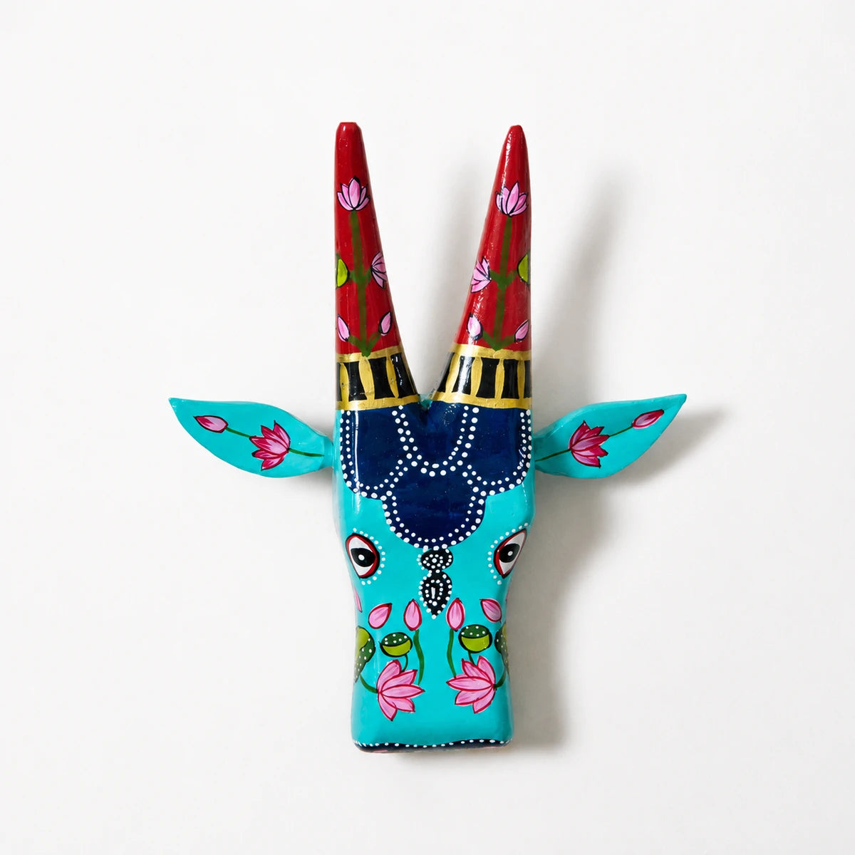 Aqua Blue Hand Painted Cow Head Wall hanging 12inch