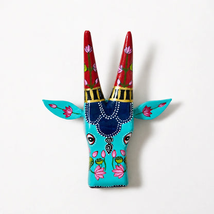 Aqua Blue Hand Painted Cow Head Wall hanging 12inch