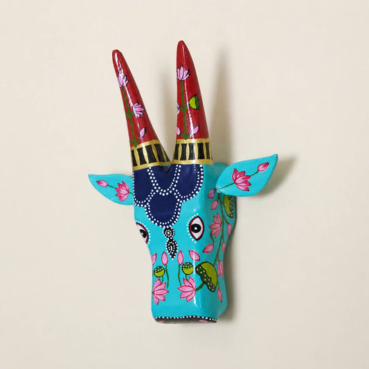 Aqua Blue Hand Painted Cow Head Wall hanging 12inch