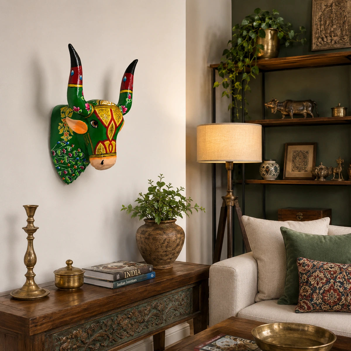Green Cow Head Wall Hanging