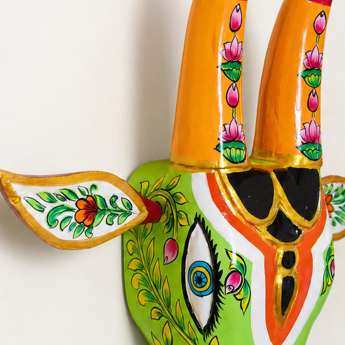 Parrot Green Hand Painted Cow Head Wall hanging 14inch