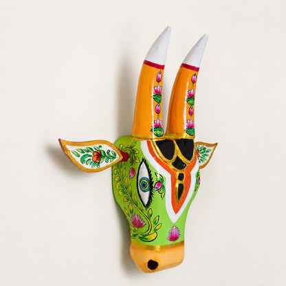 Parrot Green Hand Painted Cow Head Wall hanging 14inch