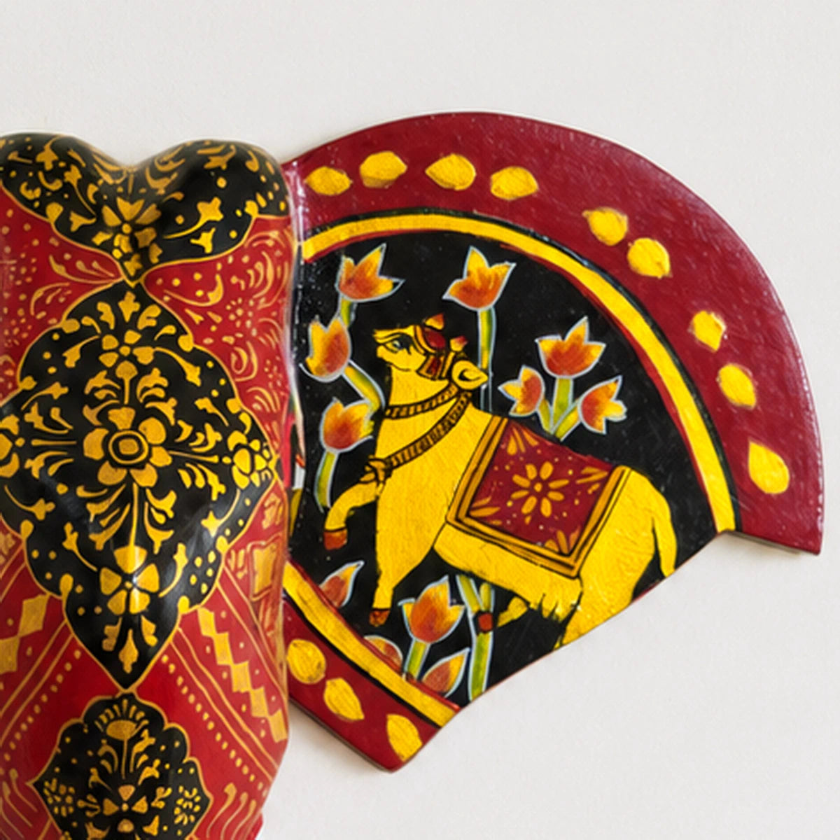 Hand Painted Red Wooden Elephant Bust