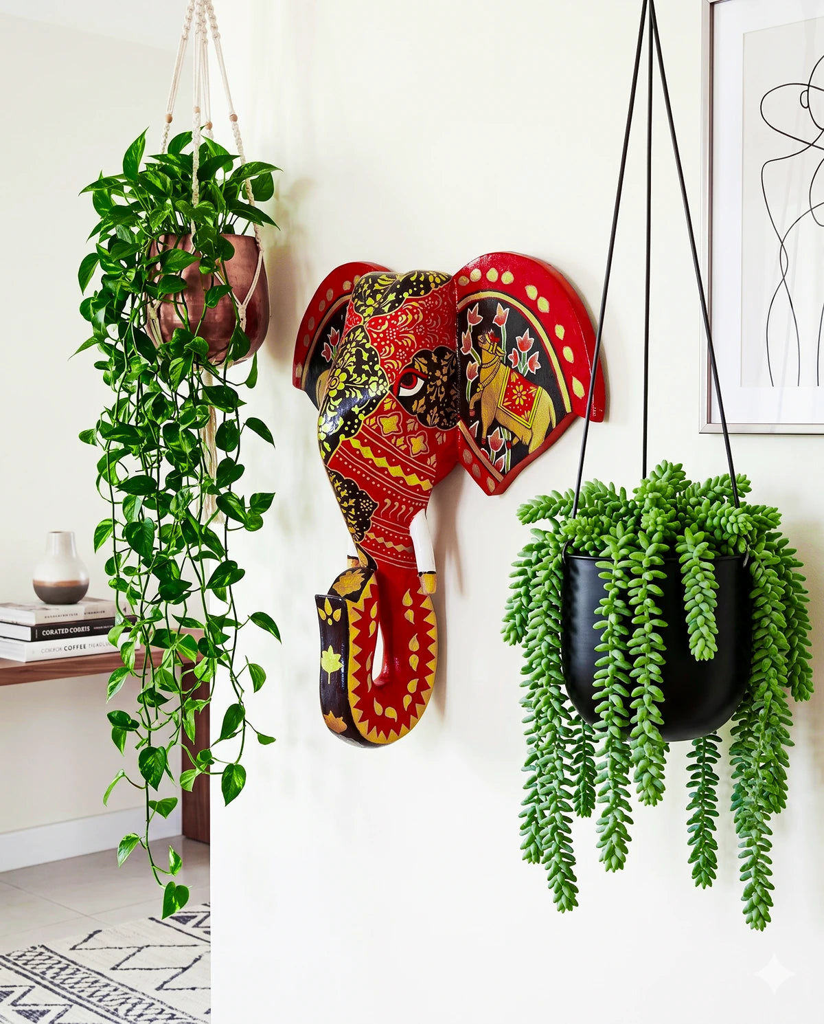 Hand Painted Red Wooden Elephant Bust