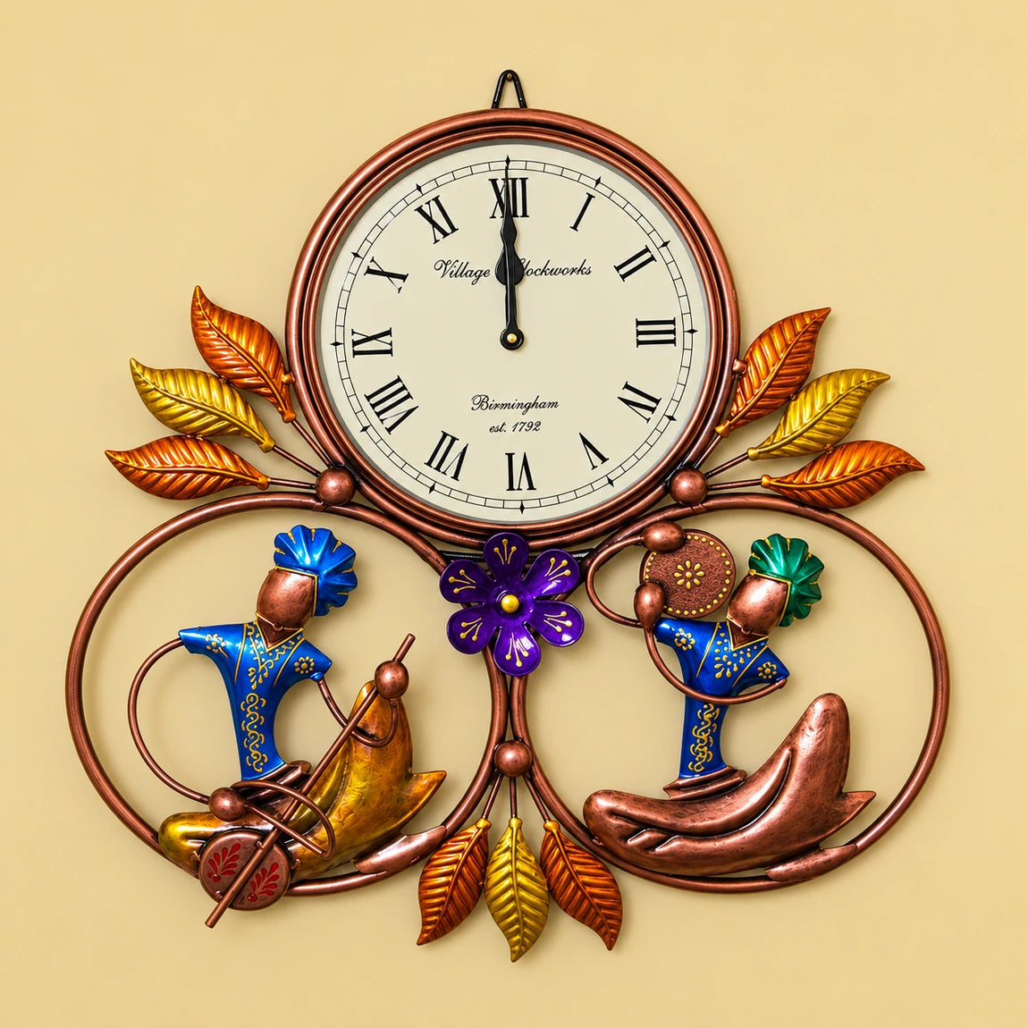 2 Musician Hand Painted Metal Wall Clock