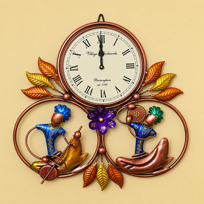2 Musician Hand Painted Metal Wall Clock