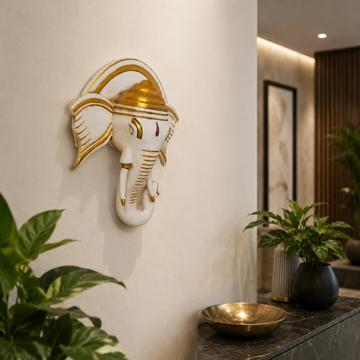 Marble finish Ganesh face Wall Hanging -15 inch