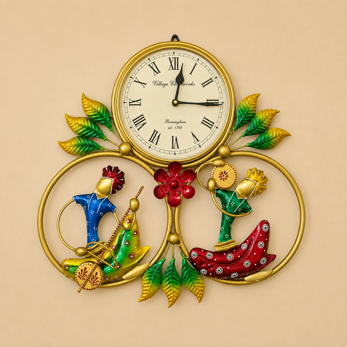 2 Musician Hand Painted Metal Wall Clock
