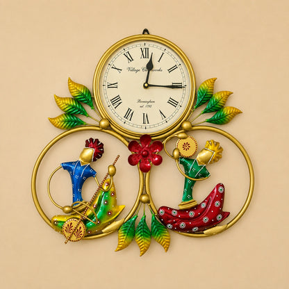 2 Musician Hand Painted Metal Wall Clock