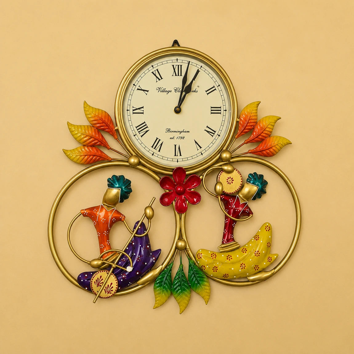 2 Musician Hand Painted Metal Wall Clock