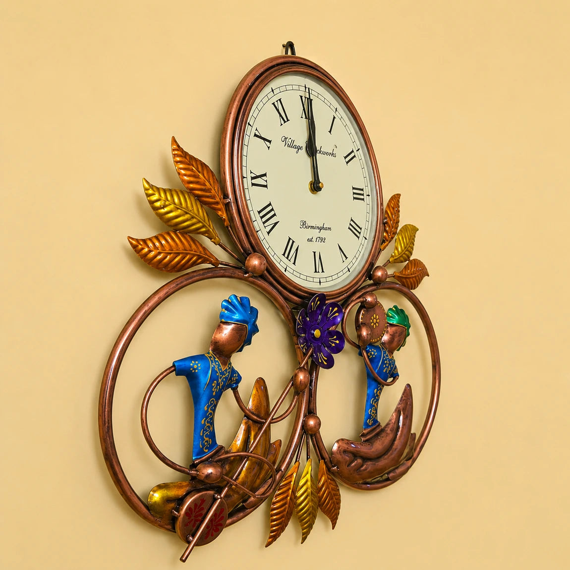 2 Musician Hand Painted Metal Wall Clock