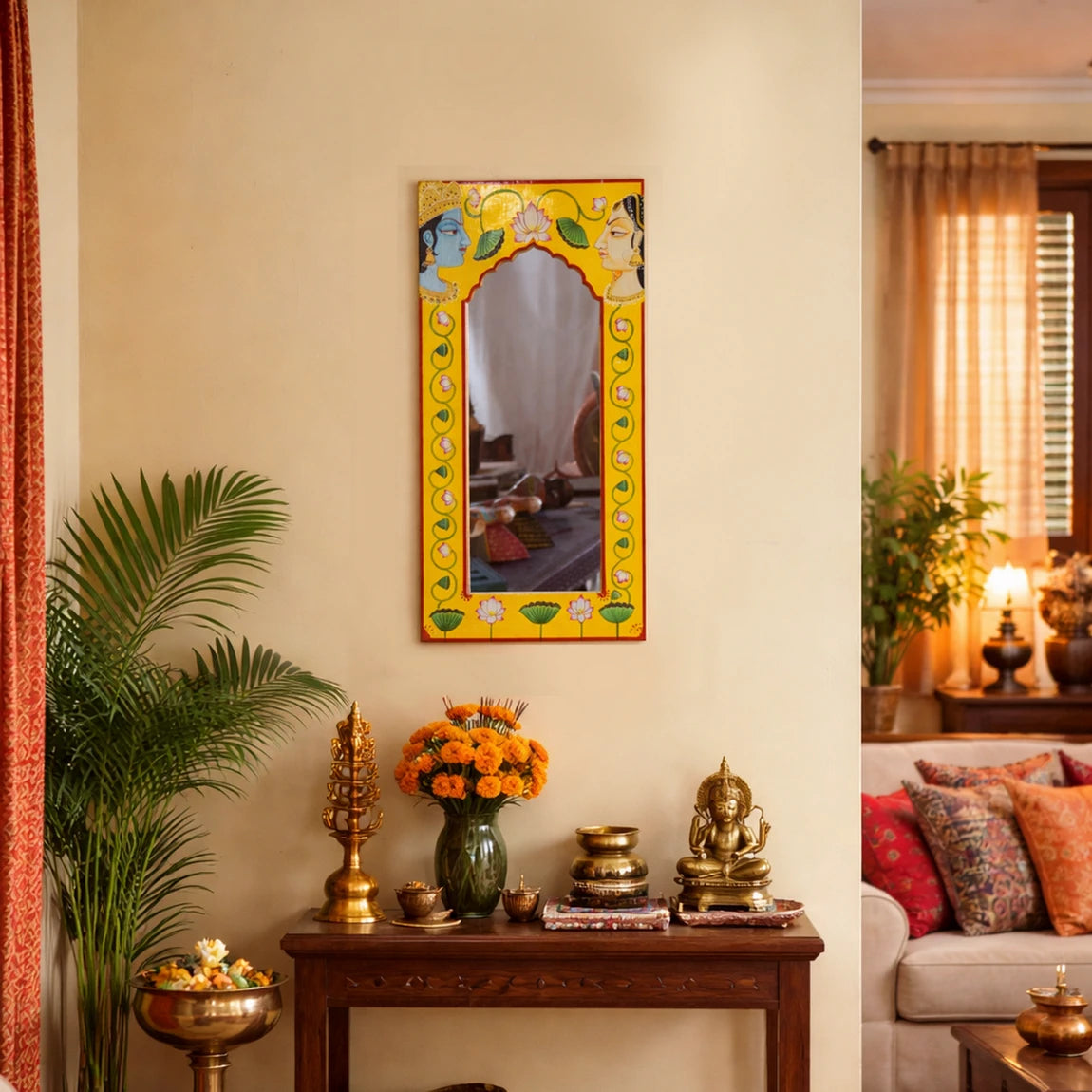 Radha krishna Hand Painted Mirror Frame