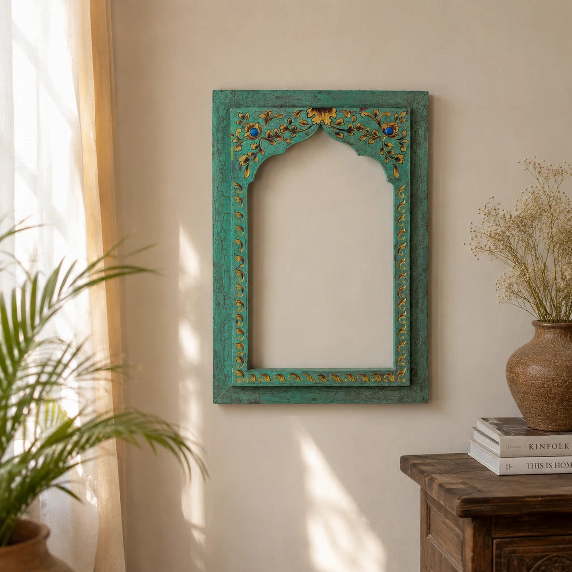 Crackled Antique Finish Hand Painted Blue Frame