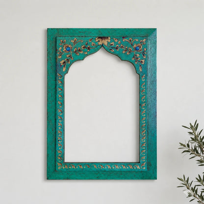 hand-painted wooden frame featuring delicate floral artwork and an elegant antique crack finish