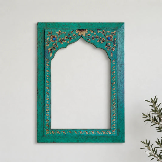 hand-painted wooden frame featuring delicate floral artwork and an elegant antique crack finish