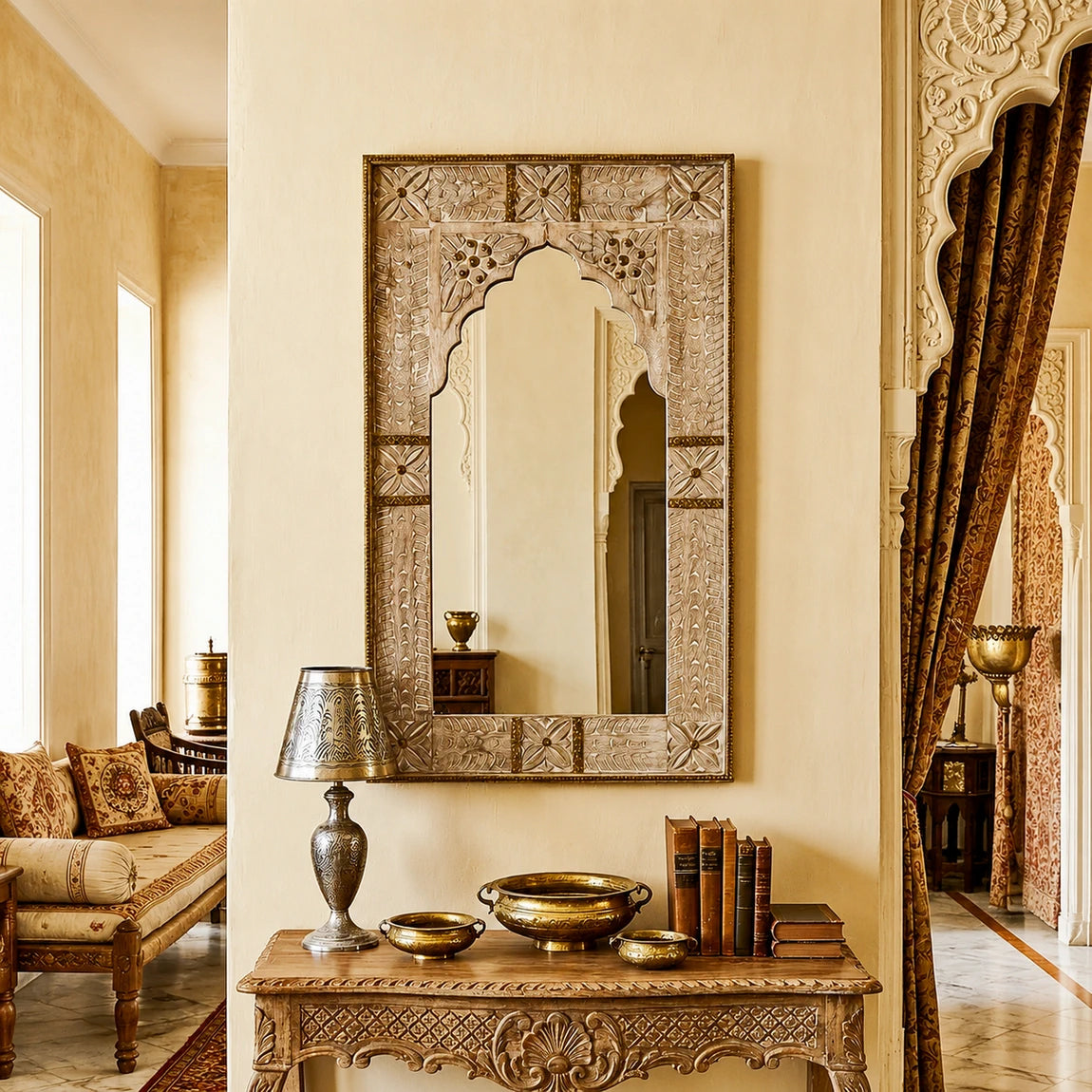 White Wash Carved Mirror Frame