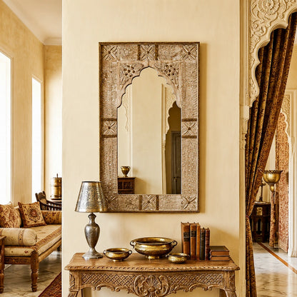 White Wash Carved Mirror Frame