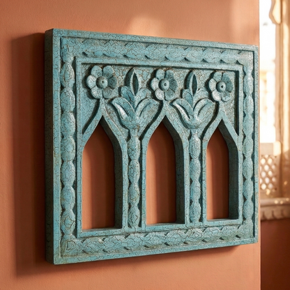 Crack Finish Antique Blue Tibari Jarokha Frame