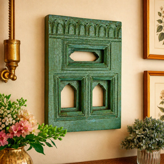 Crack Finish Antique Green Jarokha Frame
