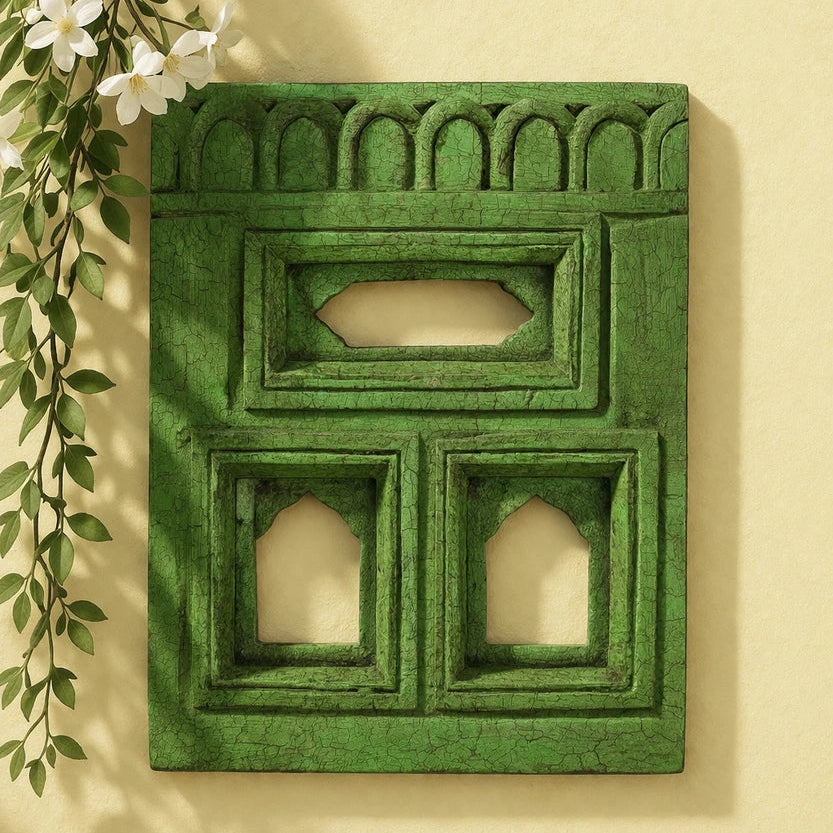 Crack Finish Antique Green Jarokha Frame