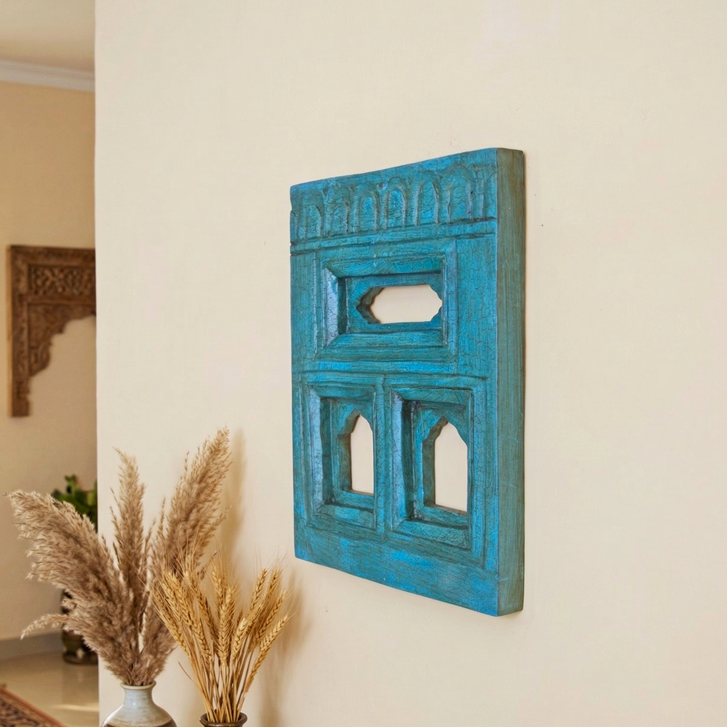 Crack Finish Antique blue Jarokha Frame
