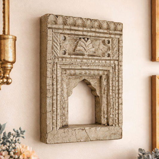Crack Finish Antique White Jarokha Frame
