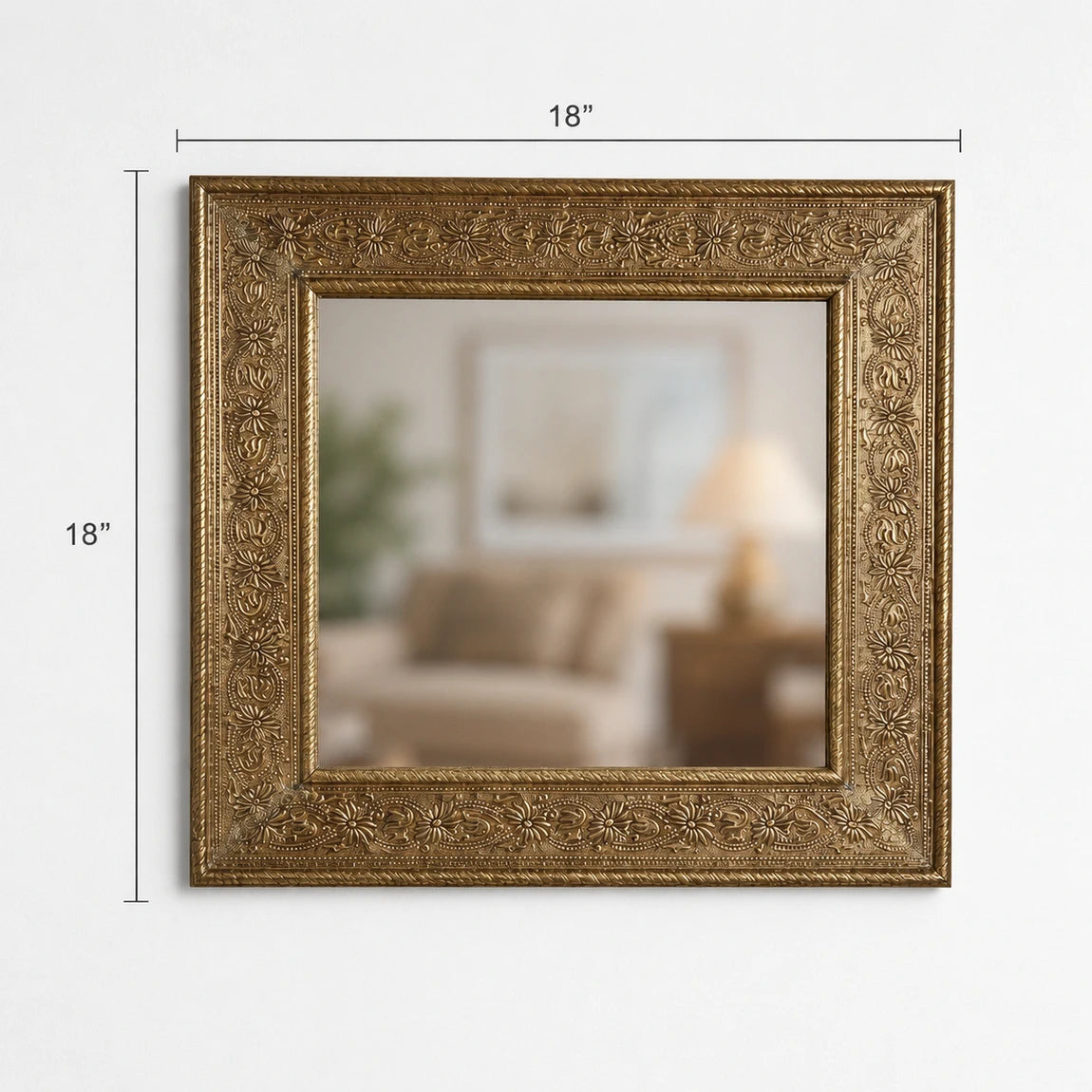 Emboss Design Brass Mounted Wooden Mirror Frame