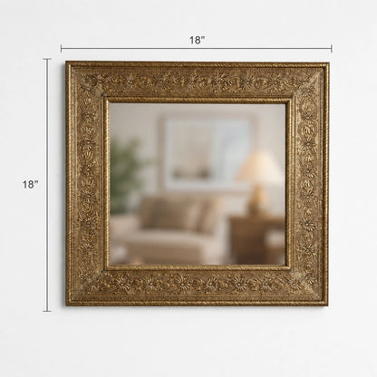 Emboss Design Brass Mounted Wooden Mirror Frame