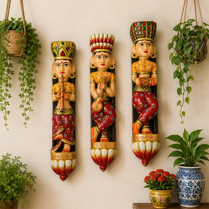 Musician Hand Painted Standing Lady Set of 3