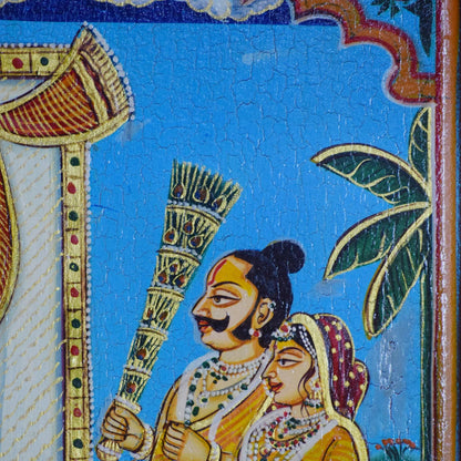 Hand Painted Srinath ji Seva Pichwai Crack Antique Finish Window Frame