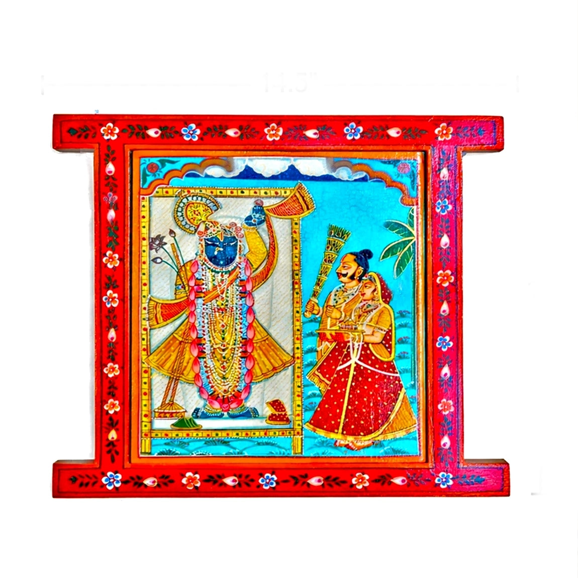 Hand Painted Srinath ji Seva Pichwai Crack Antique Finish Window Frame
